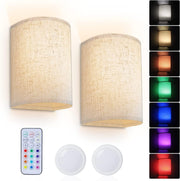 Battery Operated Wall Lights Indoor with Remote, Wireless LED Wall Lights with Fabric Shade, 12 Colors + Day V1171-CX-WL-BO-2