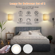 Battery Operated Wall Lights Indoor with Remote, Wireless LED Wall Lights with Fabric Shade, 12 Colors + Day V1171-CX-WL-BO-2