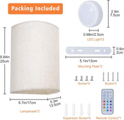 Battery Operated Wall Lights Indoor with Remote, Wireless LED Wall Lights with Fabric Shade, 12 Colors + Day V1171-CX-WL-BO-2