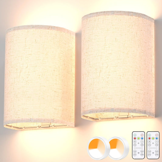 Battery Operated Wall Sconces Set of Two, Rechargeable Wall Lamp with Remote, 3 Colors Dimmable Fabric V1171-CX-WL-MAGNET-CCT-USB-2