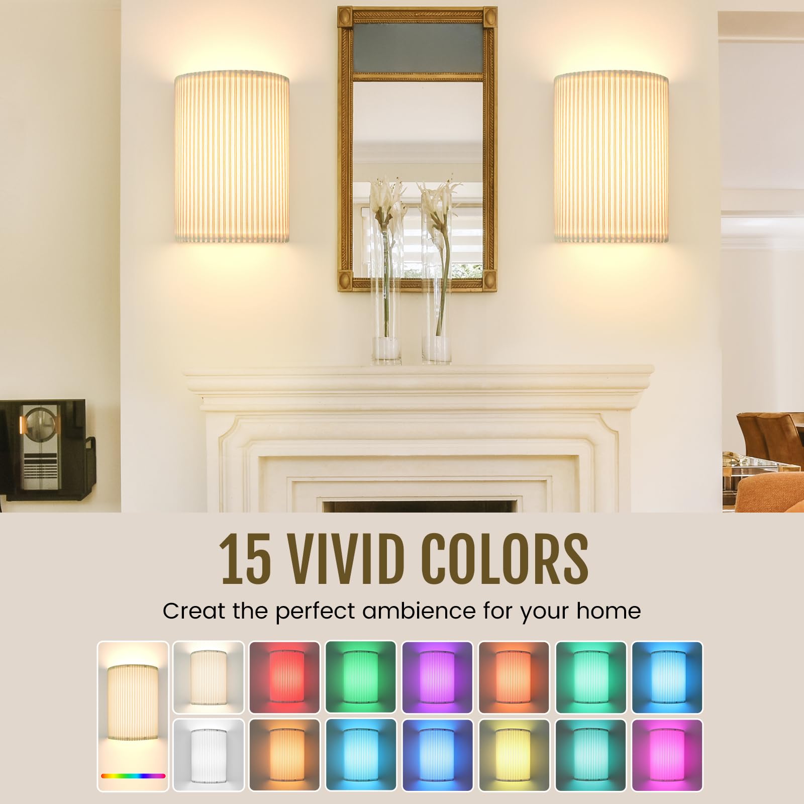 Battery Operated Wall Sconces Set of 2, 5000mAh Rechargeable RGB Wall Lamp with Remote, 3 Colors 10 Levels V1171-CX-WL-MAGNET-RGB-CCT-USB-2