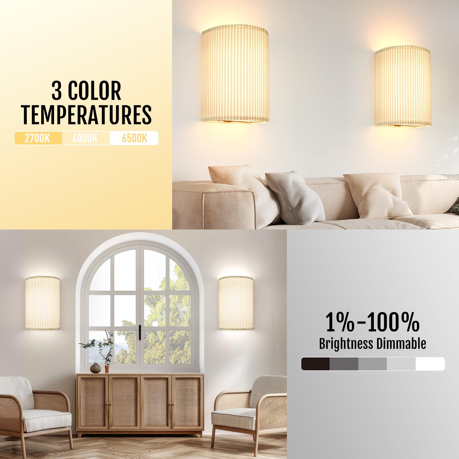 Battery Operated Wall Sconces Set of 2, 5000mAh Rechargeable RGB Wall Lamp with Remote, 3 Colors 10 Levels V1171-CX-WL-MAGNET-RGB-CCT-USB-2