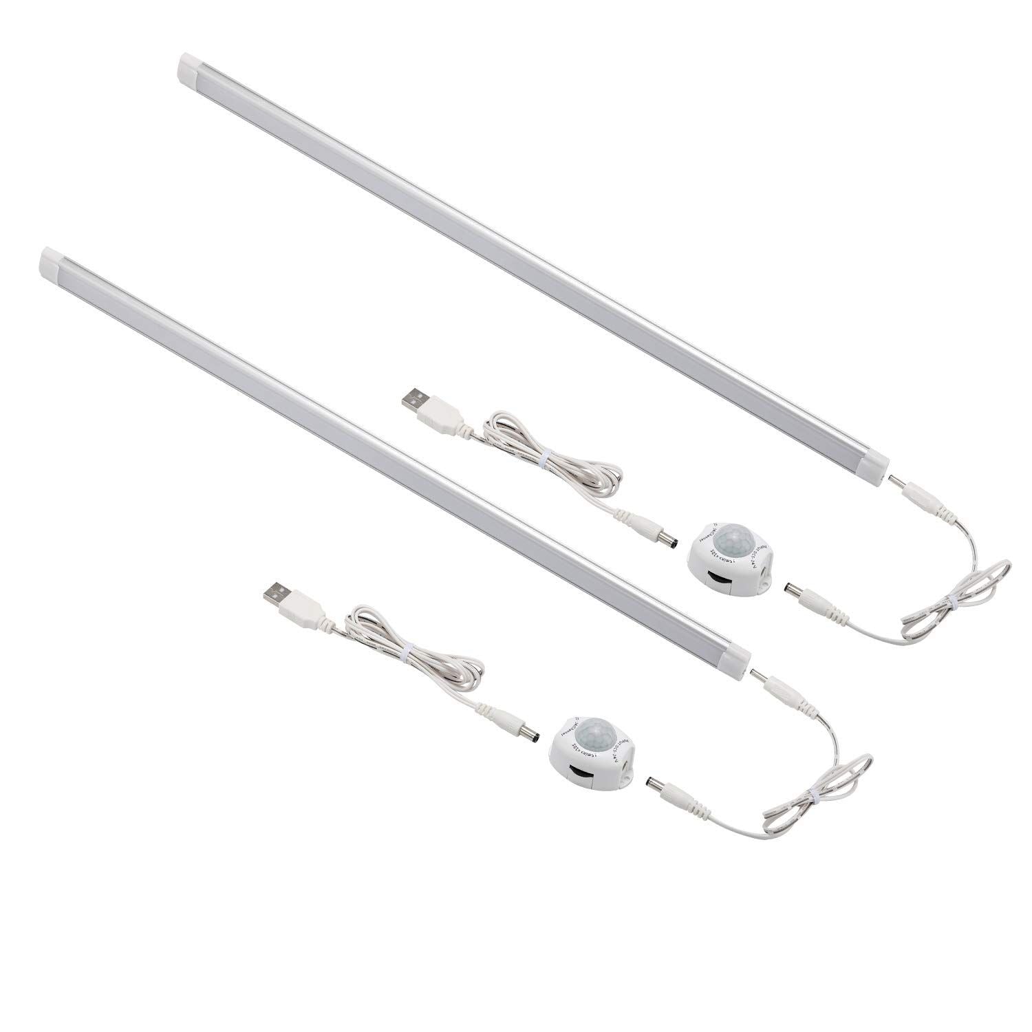 LED Motion Sensor Cabinet Light,2 Pack USB Powered Closet Night Light,20 inch Under Counter Lighting Kit with V1171-SENSORBAR20