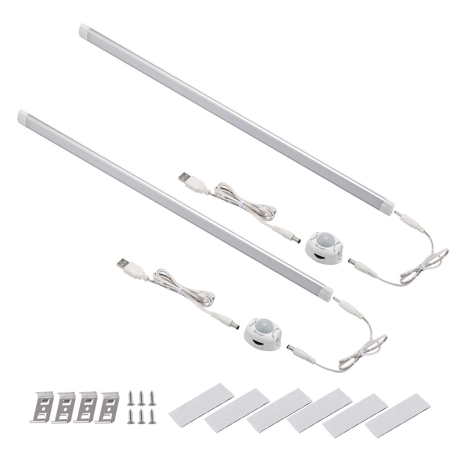 LED Motion Sensor Cabinet Light,2 Pack USB Powered Closet Night Light,20 inch Under Counter Lighting Kit with V1171-SENSORBAR20
