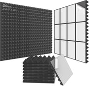 JBER Acoustic Panels Foam Pyramid 24pcs 30x30x5cm for Soundproof Padding Wall V1173-APFP2INBL-24