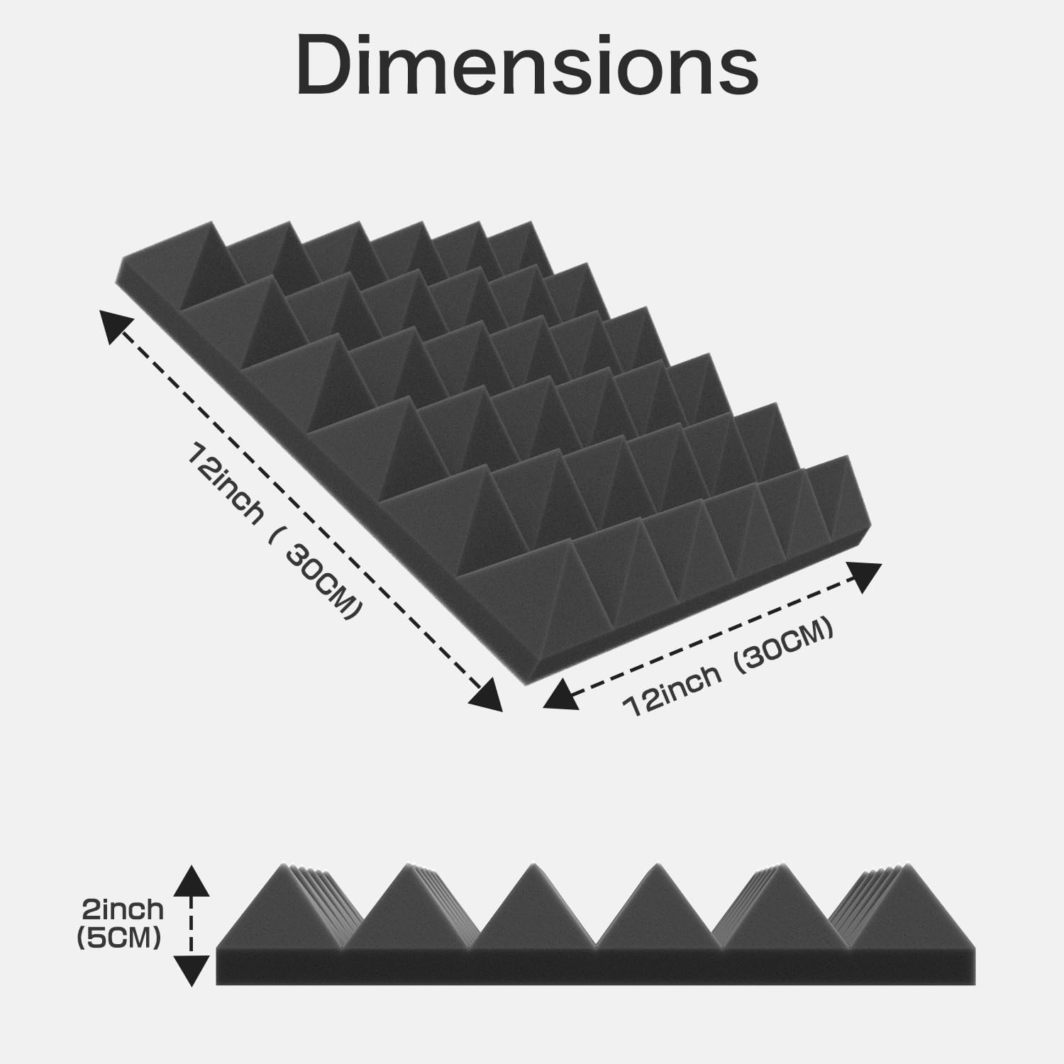 JBER Acoustic Panels Foam Pyramid 24pcs 30x30x5cm for Soundproof Padding Wall V1173-APFP2INBL-24