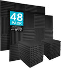 JBER Acoustic Panels Foam Wedges 48pcs 30x30x2.5cm for Soundproof Padding Wall V1173-APFW1INBL-48