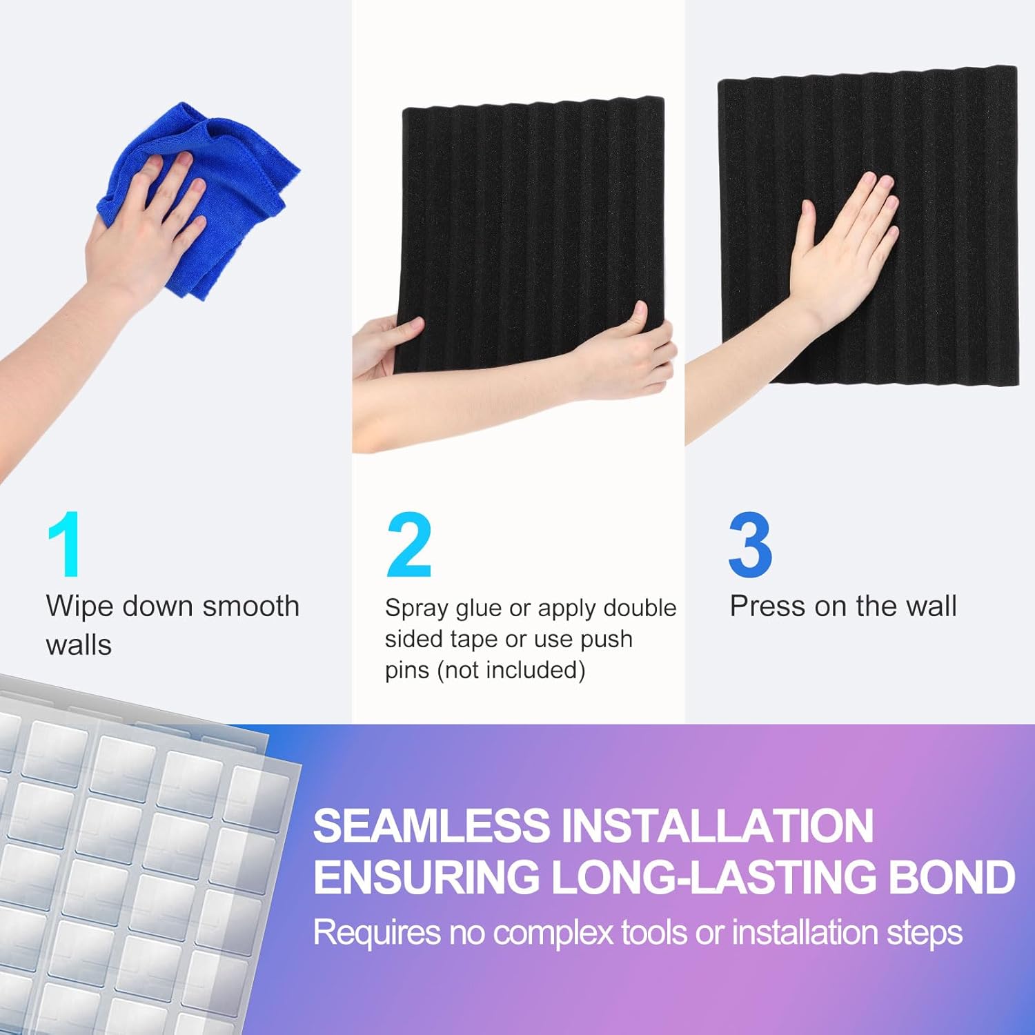 JBER Acoustic Panels Foam Wedges 48pcs 30x30x2.5cm for Soundproof Padding Wall V1173-APFW1INBL-48