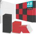 JBER Acoustic Panels Foam Wedges 48pcs 30x30x2.5cm for Soundproof Padding Wall Black&Red V1173-APFW1INBR-48