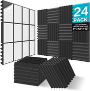 JBER Acoustic Panels Foam Wedges 24pcs 30x30x5cm for Soundproof Padding Wall V1173-APFW2INBL-24