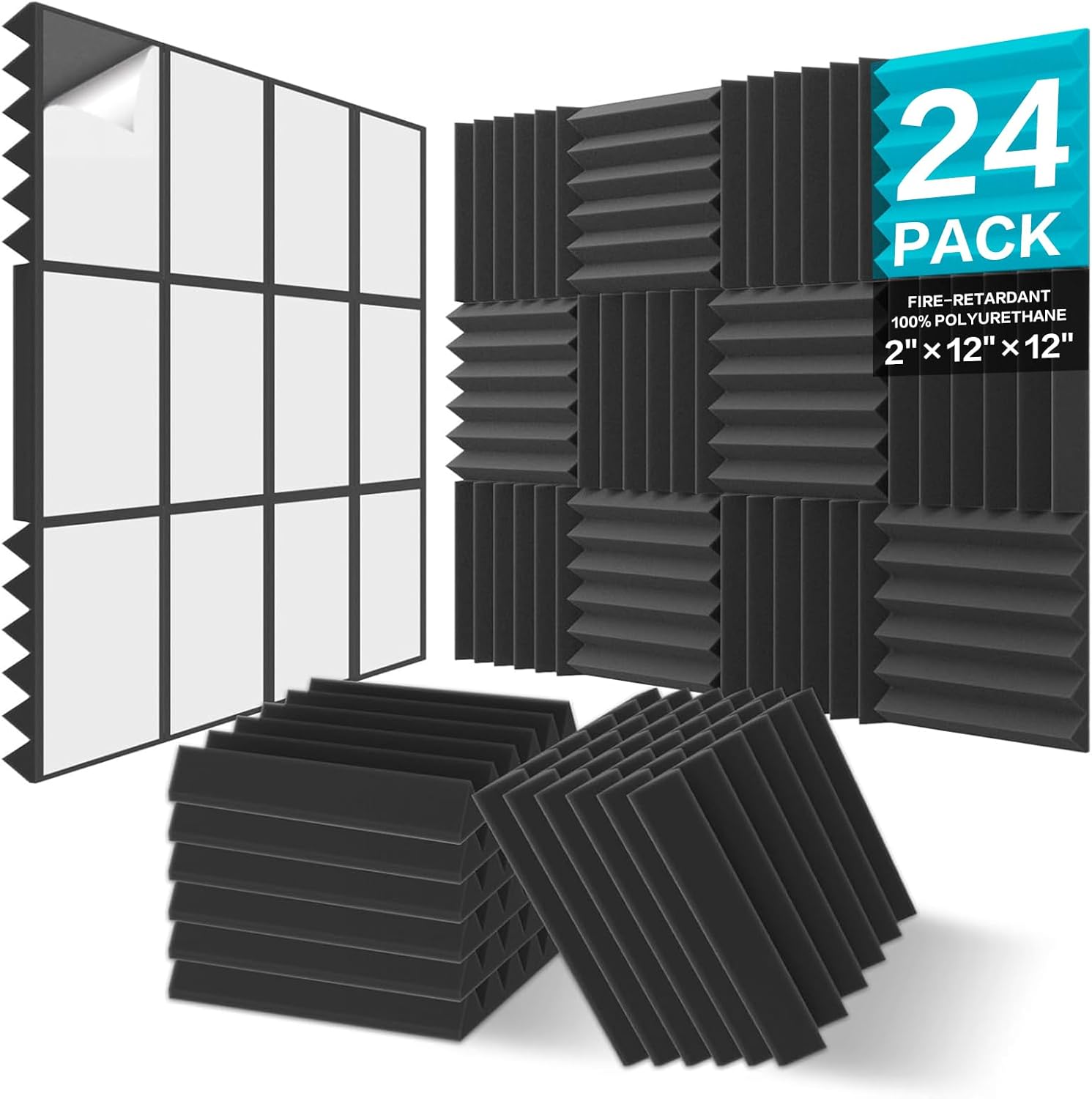 JBER Acoustic Panels Foam Wedges 24pcs 30x30x5cm for Soundproof Padding Wall V1173-APFW2INBL-24