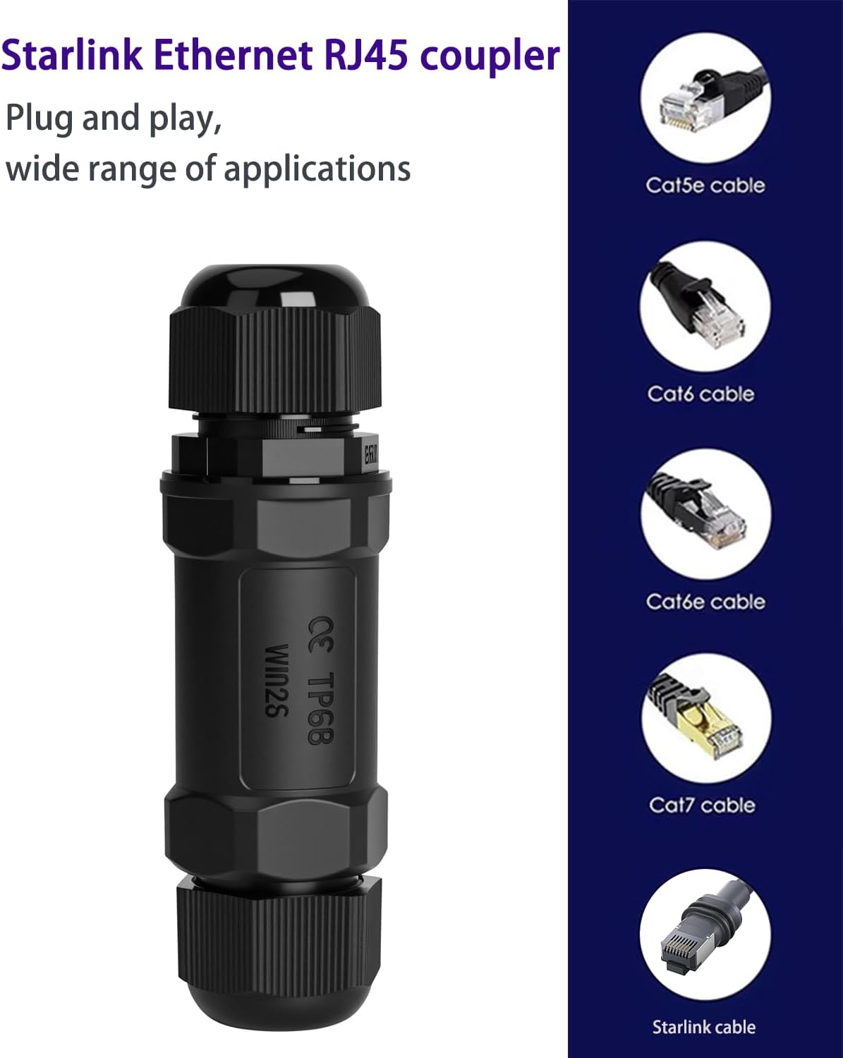 Starlink Coupler for Starlink Cable/Cat7/Cat6/Cat5E/Cat5 Network LAN Cable Extender IP68 Waterproof (PoE V1174-US-ZZT-002
