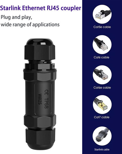Starlink Coupler for Starlink Cable/Cat7/Cat6/Cat5E/Cat5 Network LAN Cable Extender IP68 Waterproof (PoE V1174-US-ZZT-002
