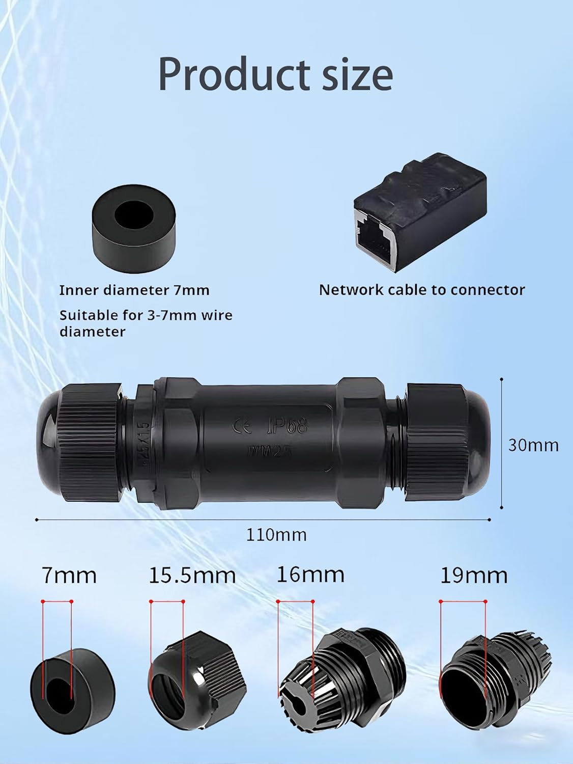 Starlink Coupler for Starlink Cable/Cat7/Cat6/Cat5E/Cat5 Network LAN Cable Extender IP68 Waterproof (PoE V1174-US-ZZT-002