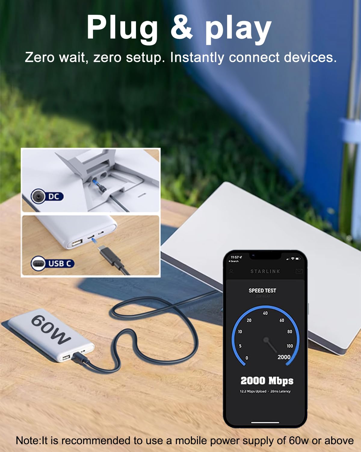 Starlink Mini Power Cable 10FT USB-C to DC5521 V1174-US-ZZT-013