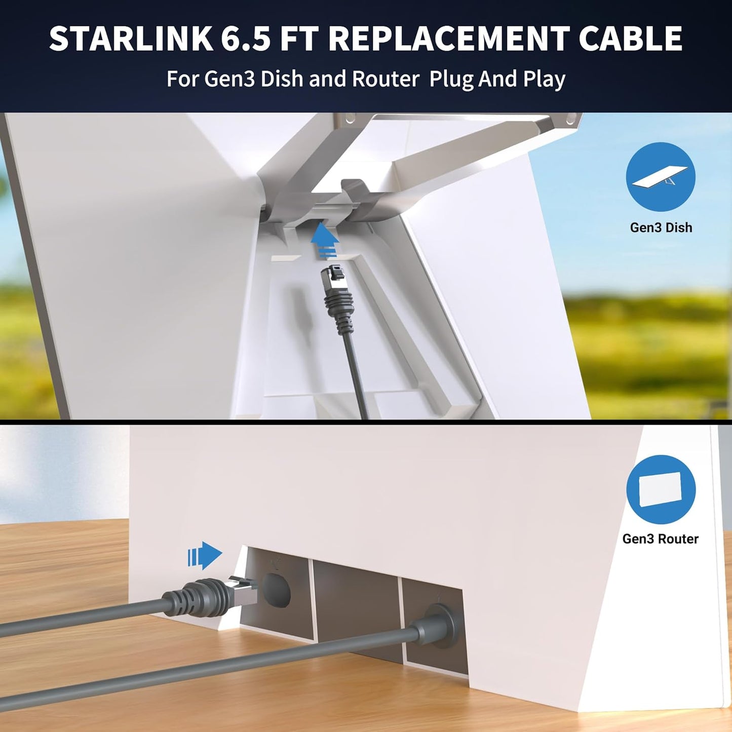 Starlink Gen 3 Ethernet Cable 6.5FT/ 2M Cable, Waterproof, Grey V1174-US-ZZT-021