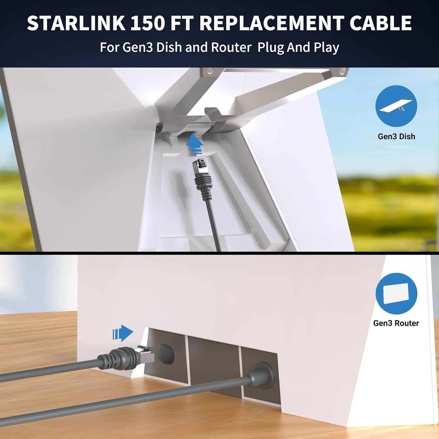 Starlink Gen 3 Cable 24AWG Waterproof (150FT) V1174-US-ZZT-023