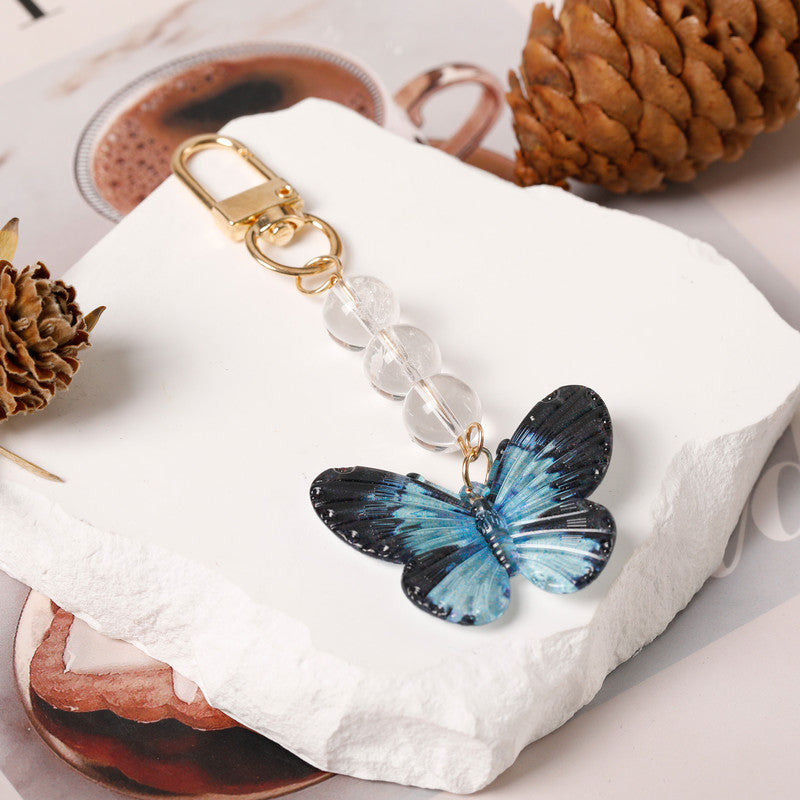 Crystal Butterfly Keychain Set,White quartz V1178-0010-YSKBSJ