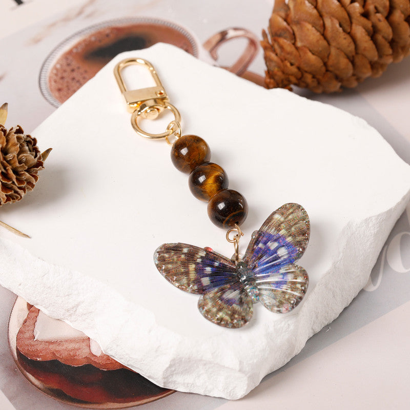 Crystal Butterfly Keychain Set,Tiger's Eye V1178-0010-YSKHHY