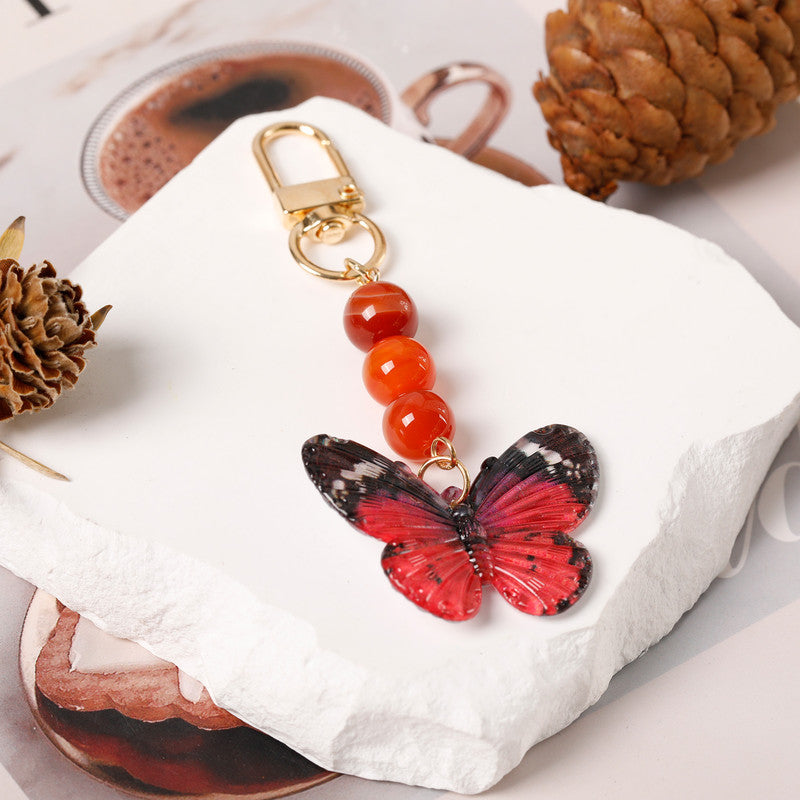 Crystal Butterfly Keychain Set,Red agate V1178-0010-YSKHMN