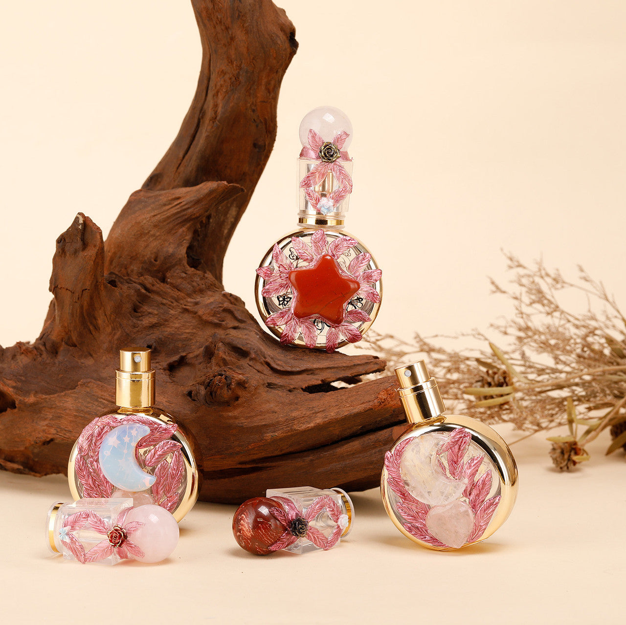 Healing natural crystal perfume bottle(25ml)-rose quartz aventurine Moon style V1178-0011-XSFDYL