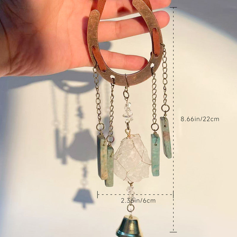 Crystal Lucky Horseshoe Charm Pendant-rose quartz Amazonite V1178-0022-MTKFT