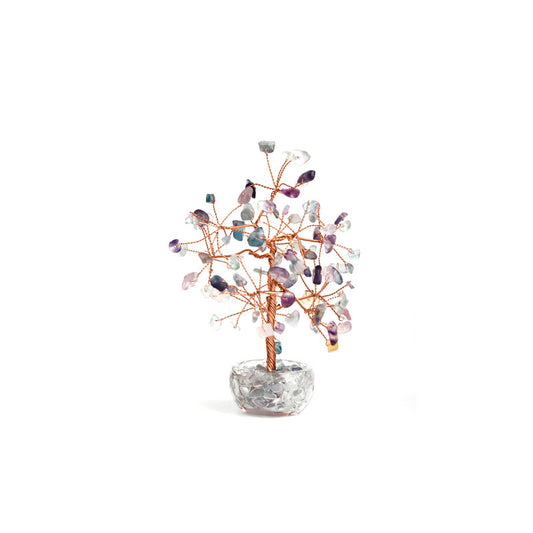 Colored fluorite Natural Crystal Wealth Tree -Feng Shui Decor, Elegant Office Desk Ornament V1178-0040-CYSFCS
