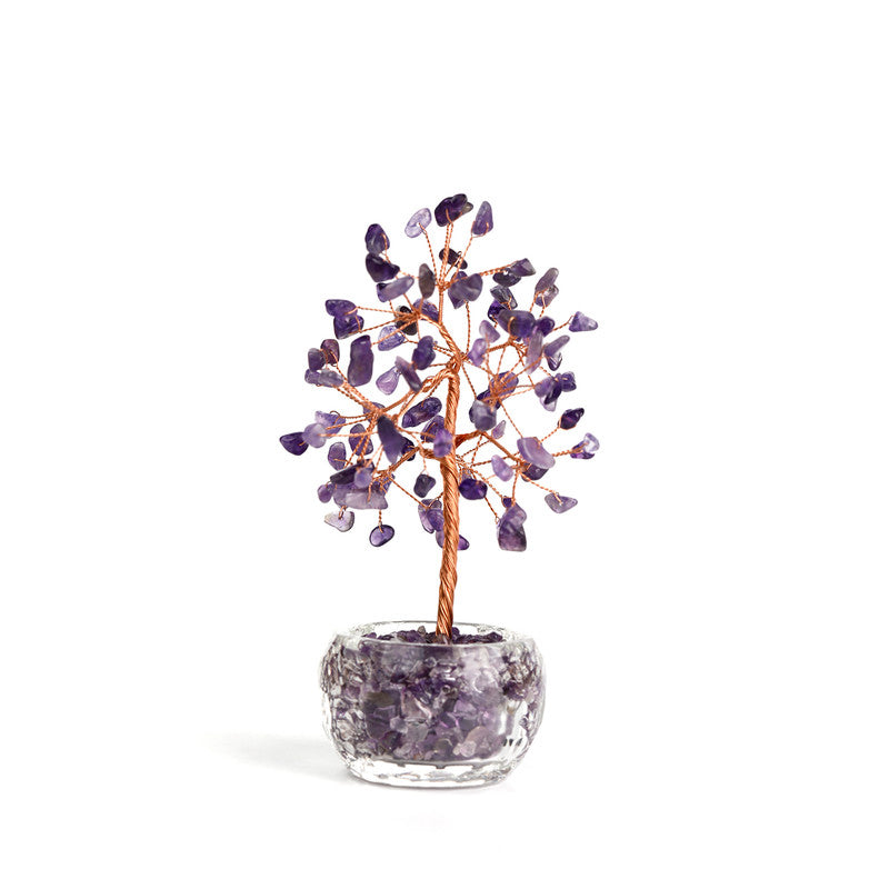 Purple crystal Natural Crystal Wealth Tree -Feng Shui Decor, Elegant Office Desk Ornament V1178-0040-ZJFCS