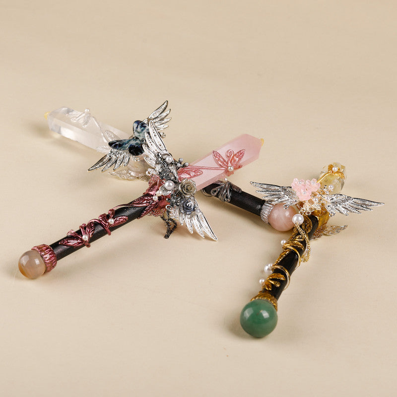 Handmade Crystal Wand, Natural Raw Gemstone Scepter, Magic Healing Wand Rose Quartz V1178-0400-MFBFJ