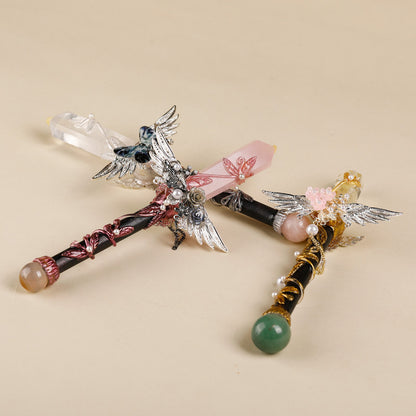 Handmade Crystal Wand, Natural Raw Gemstone Scepter, Magic Healing Wand Rose Quartz V1178-0400-MFBFJ