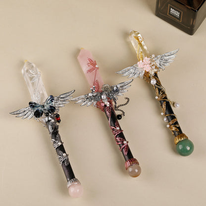 Handmade Crystal Wand, Natural Raw Gemstone Scepter, Magic Healing Wand Rose Quartz V1178-0400-MFBFJ