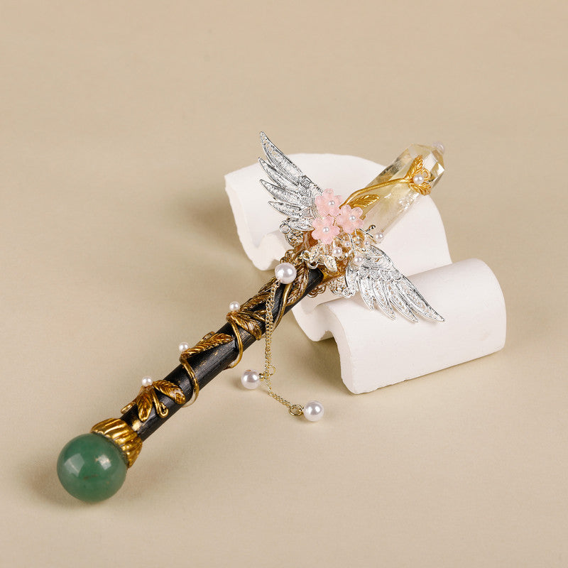 Handmade Crystal Wand, Natural Raw Gemstone Scepter, Magic Healing Wand Citrine V1178-0400-MFBHS