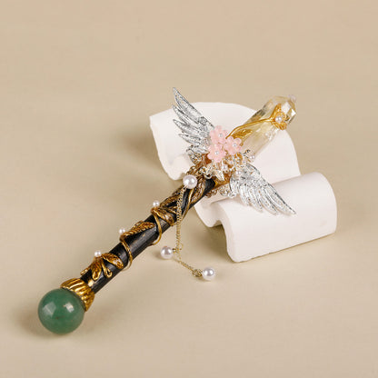 Handmade Crystal Wand, Natural Raw Gemstone Scepter, Magic Healing Wand Citrine V1178-0400-MFBHS