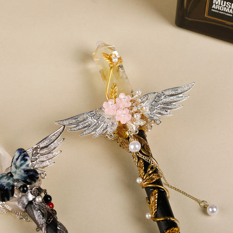 Handmade Crystal Wand, Natural Raw Gemstone Scepter, Magic Healing Wand Citrine V1178-0400-MFBHS