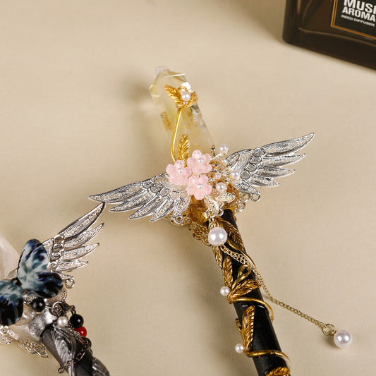 Handmade Crystal Wand, Natural Raw Gemstone Scepter, Magic Healing Wand Citrine V1178-0400-MFBHS