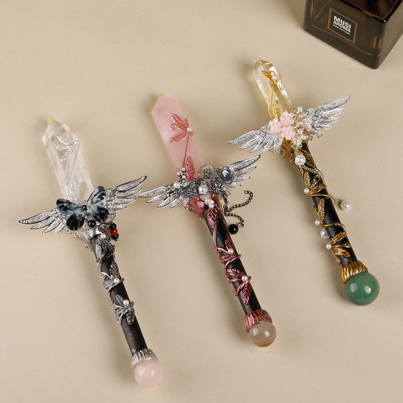 Handmade Crystal Wand, Natural Raw Gemstone Scepter, Magic Healing Wand Citrine V1178-0400-MFBHS