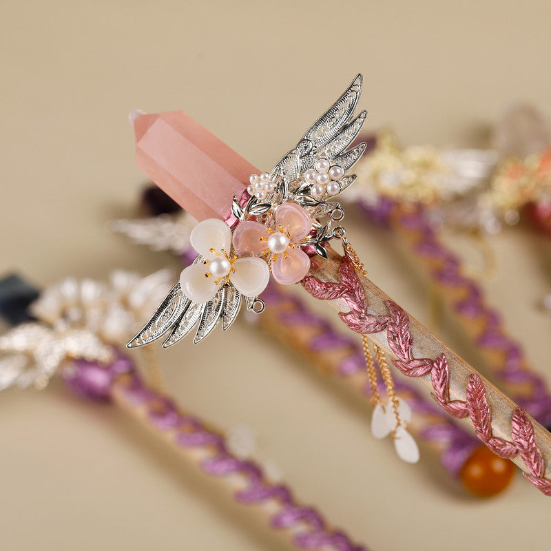 Handmade Crystal Wand, Raw Gemstone Scepter, Natural Magic Wand Rose Quartz V1178-0450-MFBFS