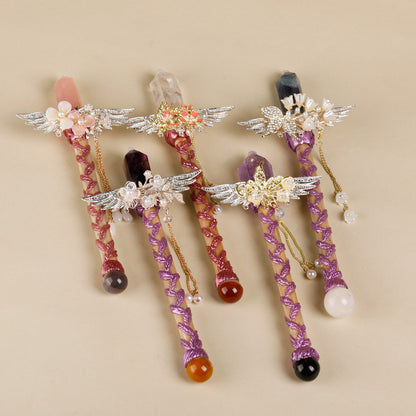 Handmade Crystal Wand, Raw Gemstone Scepter, Natural Magic Wand Rose Quartz V1178-0450-MFBFS