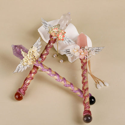 Handmade Crystal Wand, Raw Gemstone Scepter, Natural Magic Wand Rose Quartz V1178-0450-MFBFS