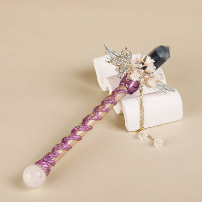 Handmade Crystal Wand, Raw Gemstone Scepter, Natural Magic Wand Green Fluorite V1178-0450-MFBLY