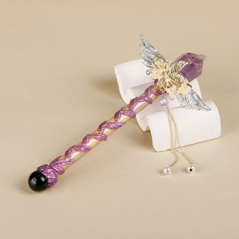 Handmade Crystal Wand, Raw Gemstone Scepter, Natural Magic Wand amethyst V1178-0450-MFBZS