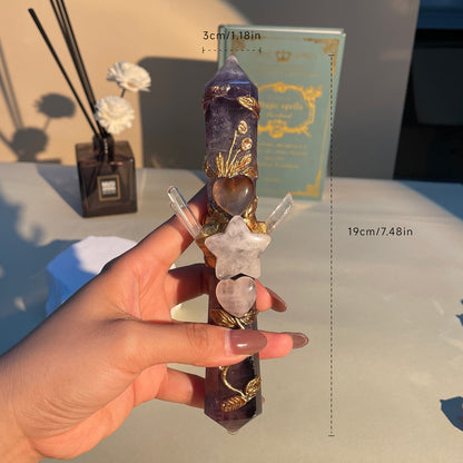 Handmade Crystal Wand Natural Stone Scepter Raw Gemstone Magic Wand Healing Tool White Crystal A V1178-0500-QZBSA