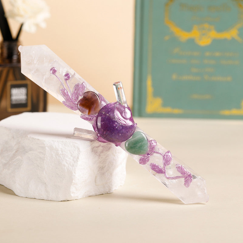 Handmade Crystal Wand Natural Stone Scepter Raw Gemstone Magic Wand Healing Tool White Crystal B V1178-0500-QZBSB