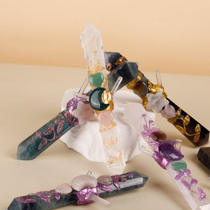 Handmade Crystal Wand Natural Stone Scepter Raw Gemstone Magic Wand Healing Tool Fluorite A V1178-0500-QZCYA