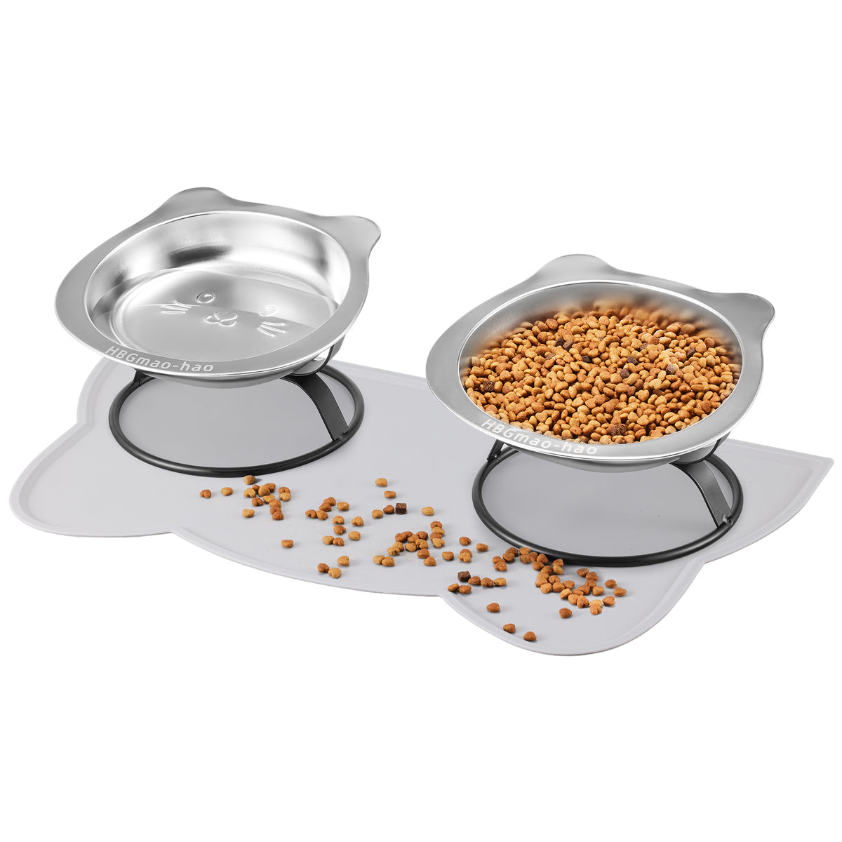 Elevated Cat Bowls with Food Mat & Metal Stand - 7.1" Wide Stainless Steel Whisker Friendly Dishes, 15 V1180-ZHAOWENYINUO-CATBOWLS01