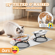 Elevated Cat Bowls with Food Mat & Metal Stand - 7.1" Wide Stainless Steel Whisker Friendly Dishes, 15 V1180-ZHAOWENYINUO-CATBOWLS01