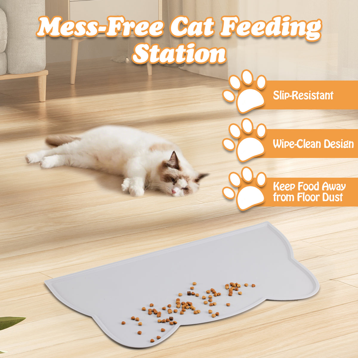 Elevated Cat Bowls with Food Mat & Metal Stand - 7.1" Wide Stainless Steel Whisker Friendly Dishes, 15 V1180-ZHAOWENYINUO-CATBOWLS01