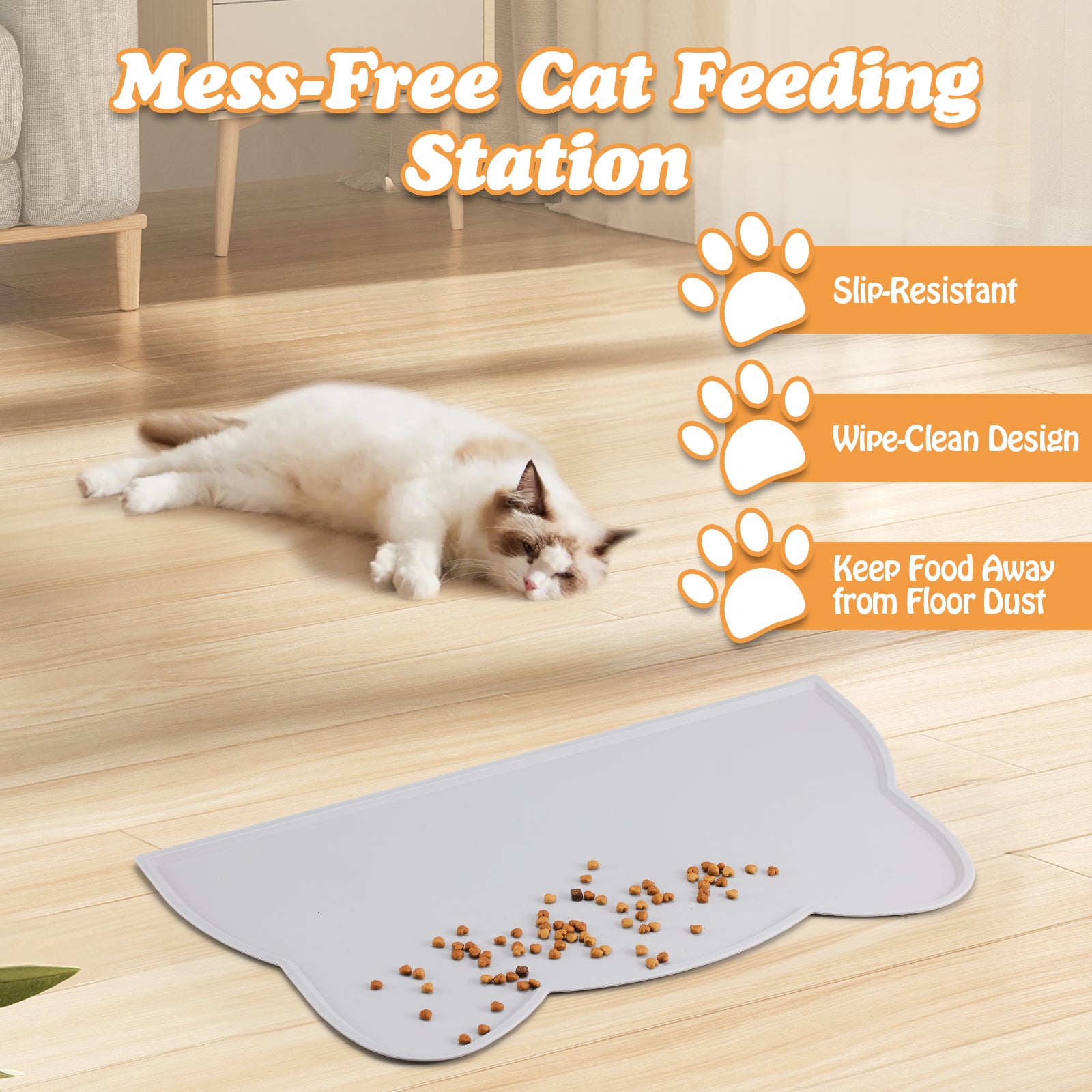 Elevated Cat Bowls with Food Mat & Metal Stand - 7.1" Wide Stainless Steel Whisker Friendly Dishes, 15 V1180-ZHAOWENYINUO-CATBOWLS01