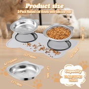 Elevated Cat Bowls with Food Mat & Metal Stand - 7.1" Wide Stainless Steel Whisker Friendly Dishes, 15 V1180-ZHAOWENYINUO-CATBOWLS01