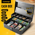 Lockable Cash Box with Coin Tray – Durable Metal Money Box with Key Lock for Bills & Change – Black